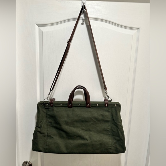 Canvas Weekender Bag LINE OF TRADE Olive Green Canvas Leather Trim - NWOT - Picture 3 of 13